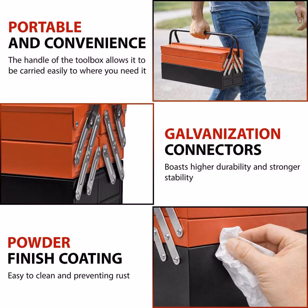 Crystals Heavy Duty Metal Cantilever 5 Tray Toolbox in Red – 8
