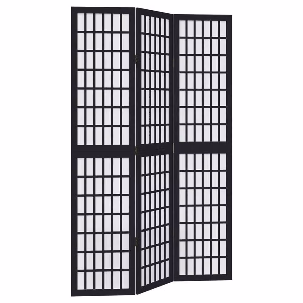 Berkfield Home 3-Panel Room Divider in Black Solid Paulownia Wood – 1