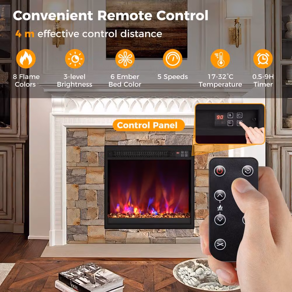 Costway 18 inch Recessed Electric Fireplace Insert 1500W Heater in Black – 11