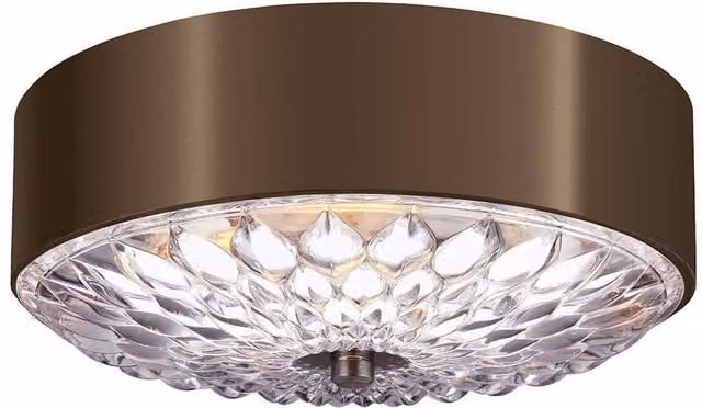 Elstead Botanic 3 Light Small Flush Mount Ceiling Light in Brass and Transparent Glass