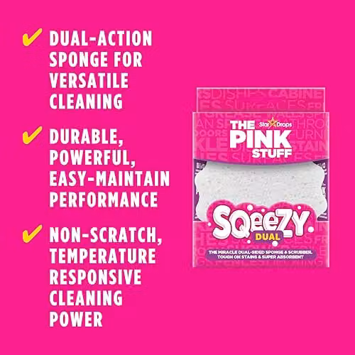 The Pink Stuff SQeeZY Dual Sided Scrubber Sponge in Pink and Multicolour – 2