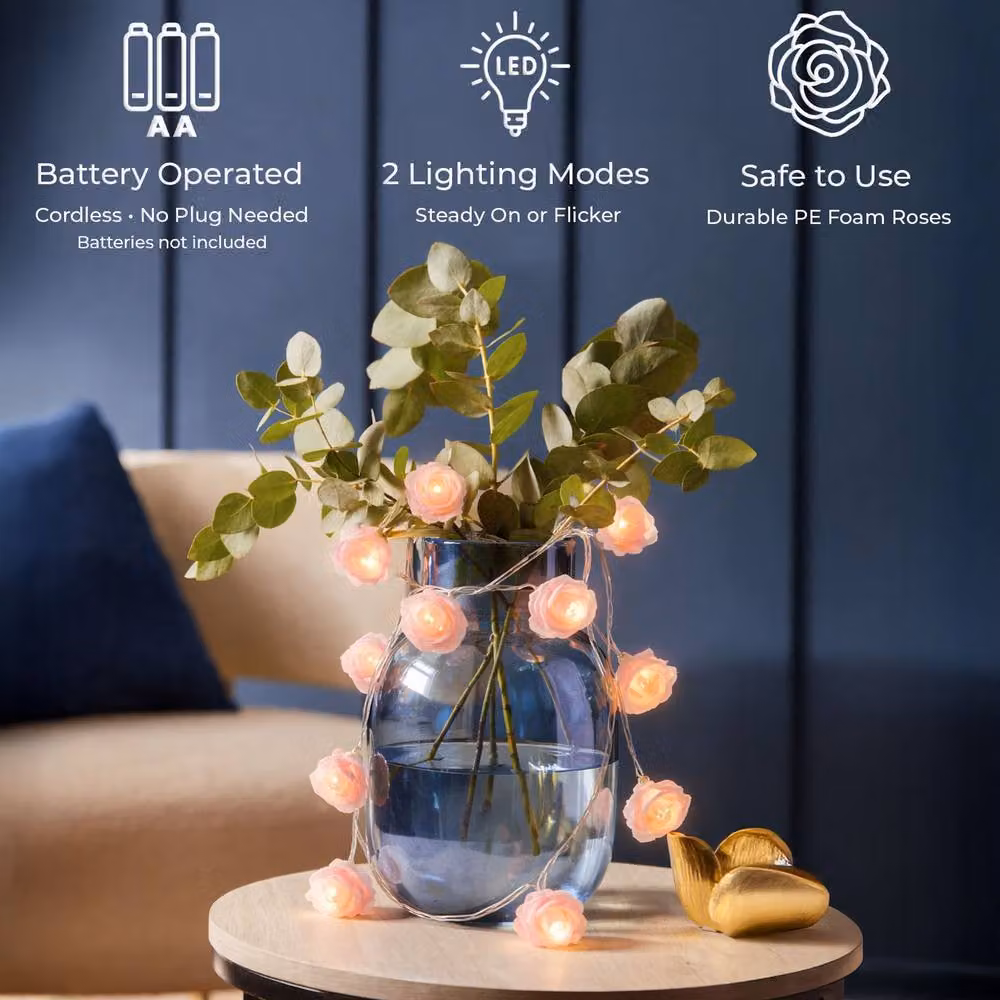 Neo Pink Rose 20 LED Battery Operated String Lights with Copper Wire – 3