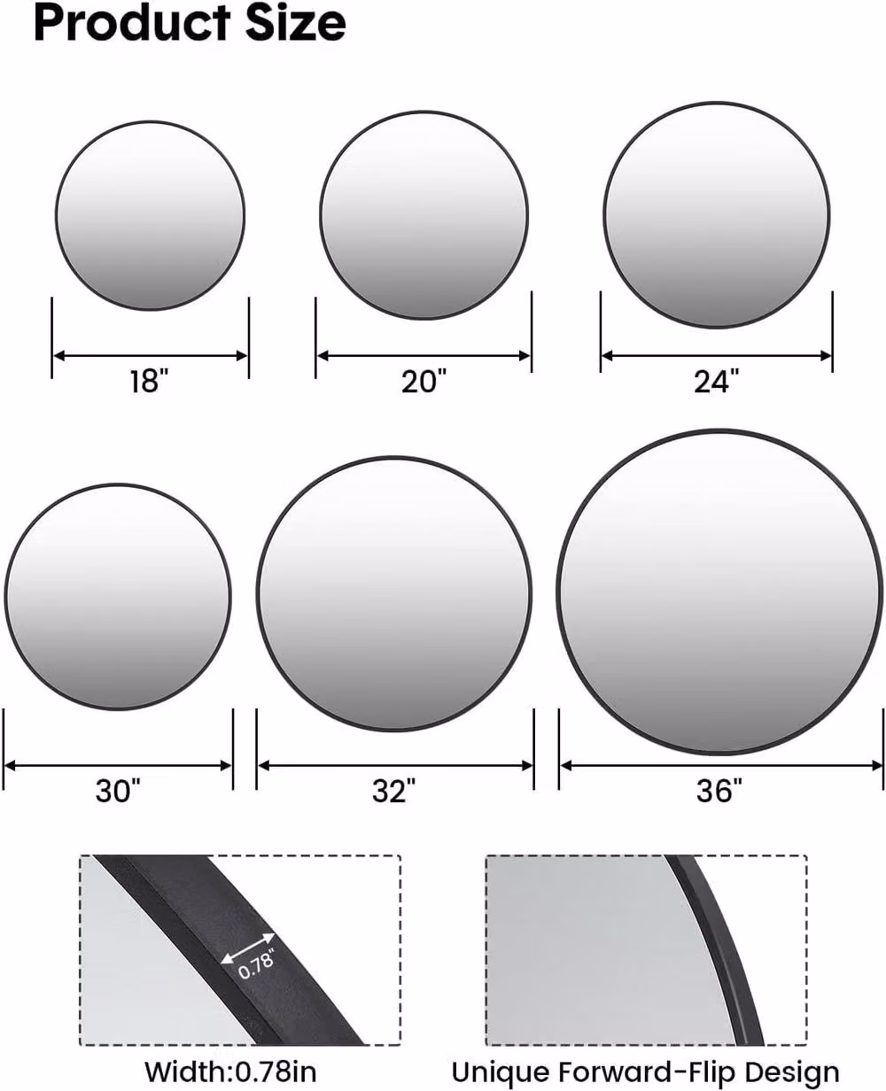 London Boutique Modern Round Wall Mirror in Black, Diameter: 50.8 cm – 3