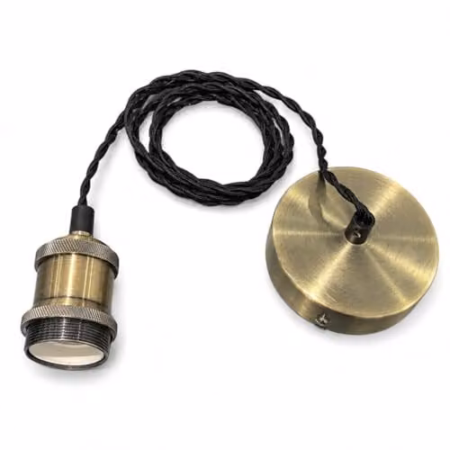 CGC Lighting Adjustable Suspended Pendant Light Fitting with Matching Ceiling Rose in Antique Brass and Black – 1