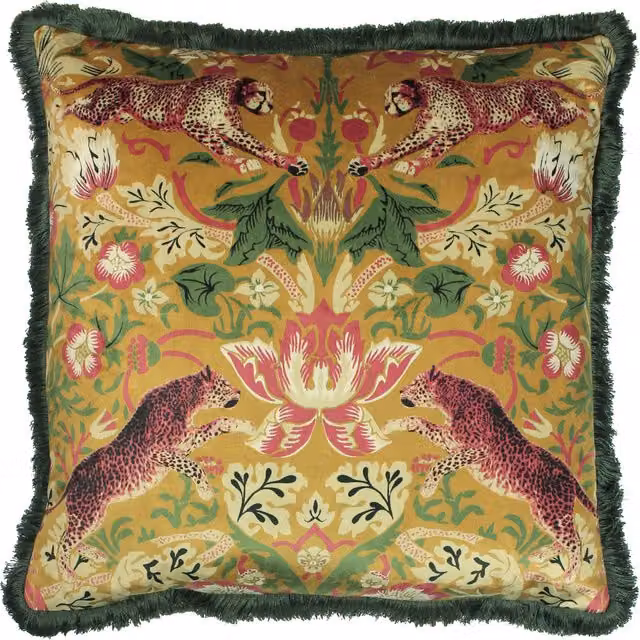 Make it a Home Bexley Tropical Square Cushion in Mustard Yellow with Feather Filling