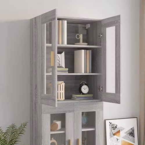vidaXL Grey Sonoma Hanging Wall Cabinet with Glass Doors, W/D/H: 69.5 x 34 x 90 cm – 3