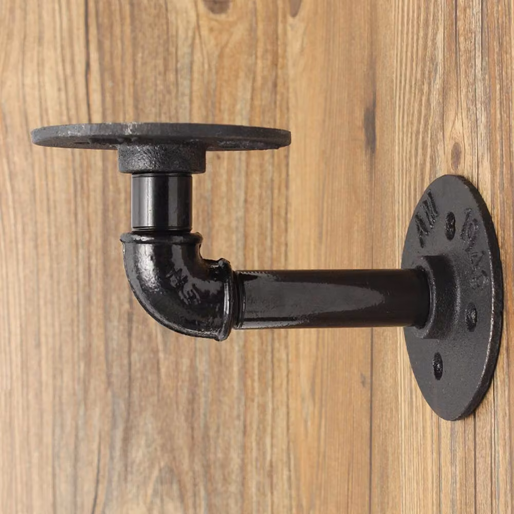Living and Home 2-Pack Industrial Style Black Iron Pipe Wall Mounted Shelf Brackets – 3