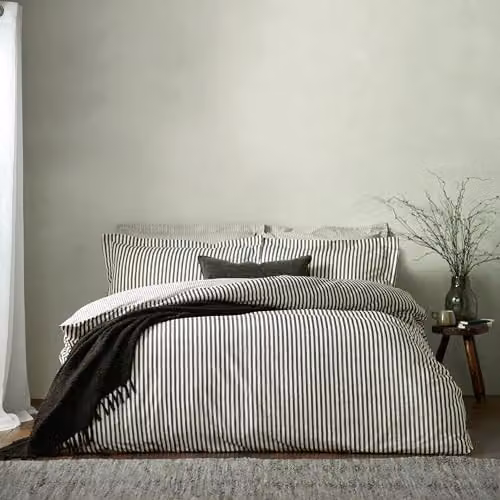 Yard Hebden Striped 100% Cotton Duvet Cover and Pillowcase Set, Black, 90x200 cm – 1