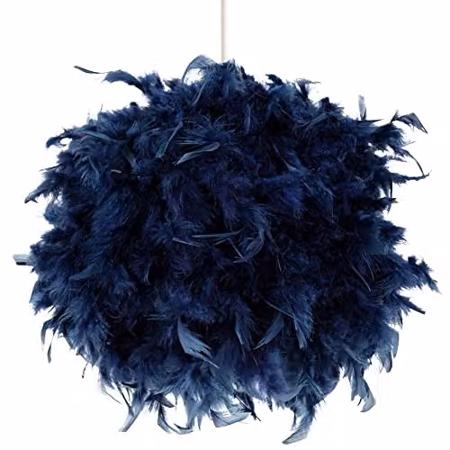 Happy Homewares Modern Blue Real Feather Decorated Sphere Pendant Light Shade