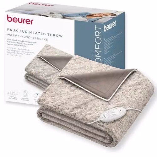 Beurer HD 75 Nordic Electric Blanket in Faux Fur Look, Beige/Brown, W/D: 180 x 130 cm