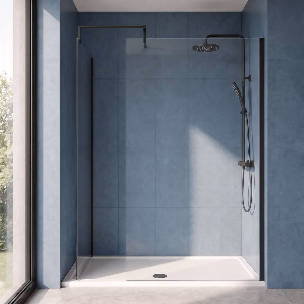 Balterley Walk-In Wetroom Bundle in Matt Black with Rectangular Tray and Transparent Glass, W: 1700 mm, D: 800 mm – 3