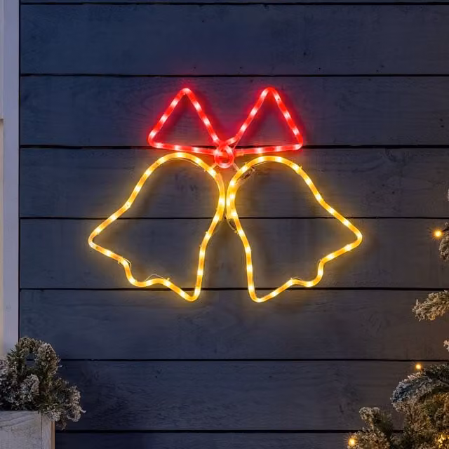 Christow Bell Rope Light Outdoor Christmas LED Silhouette Set of 3 in Red, White and Multicolour