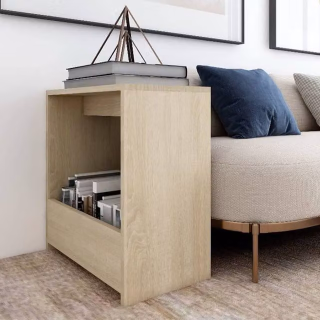 Berkfield Home Sonoma Oak Side Table in Light Tan Beige, W/D/H: 50 x 26 x 50 cm