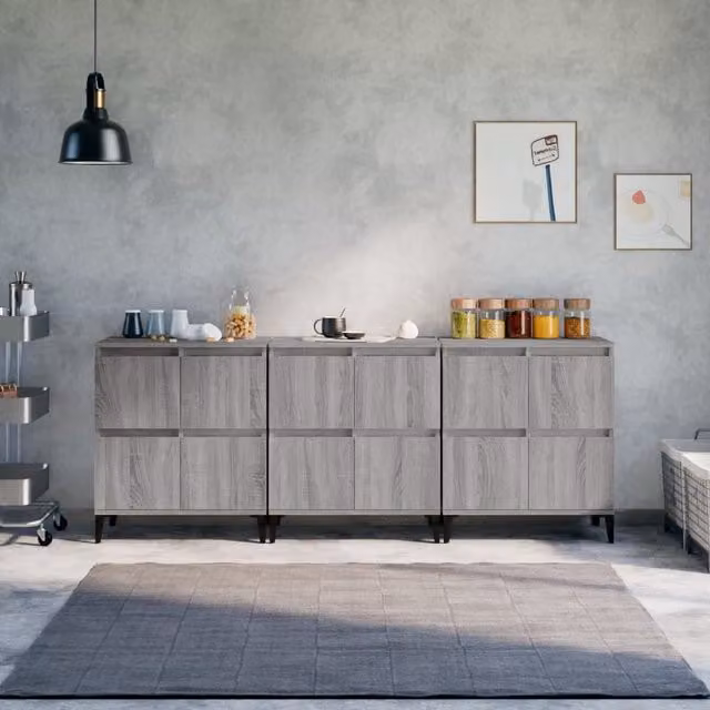 Berkfield Home 3-Piece Sideboard Set in Grey Sonoma, Engineered Wood, W/D/H: 60 x 35 x 70 cm