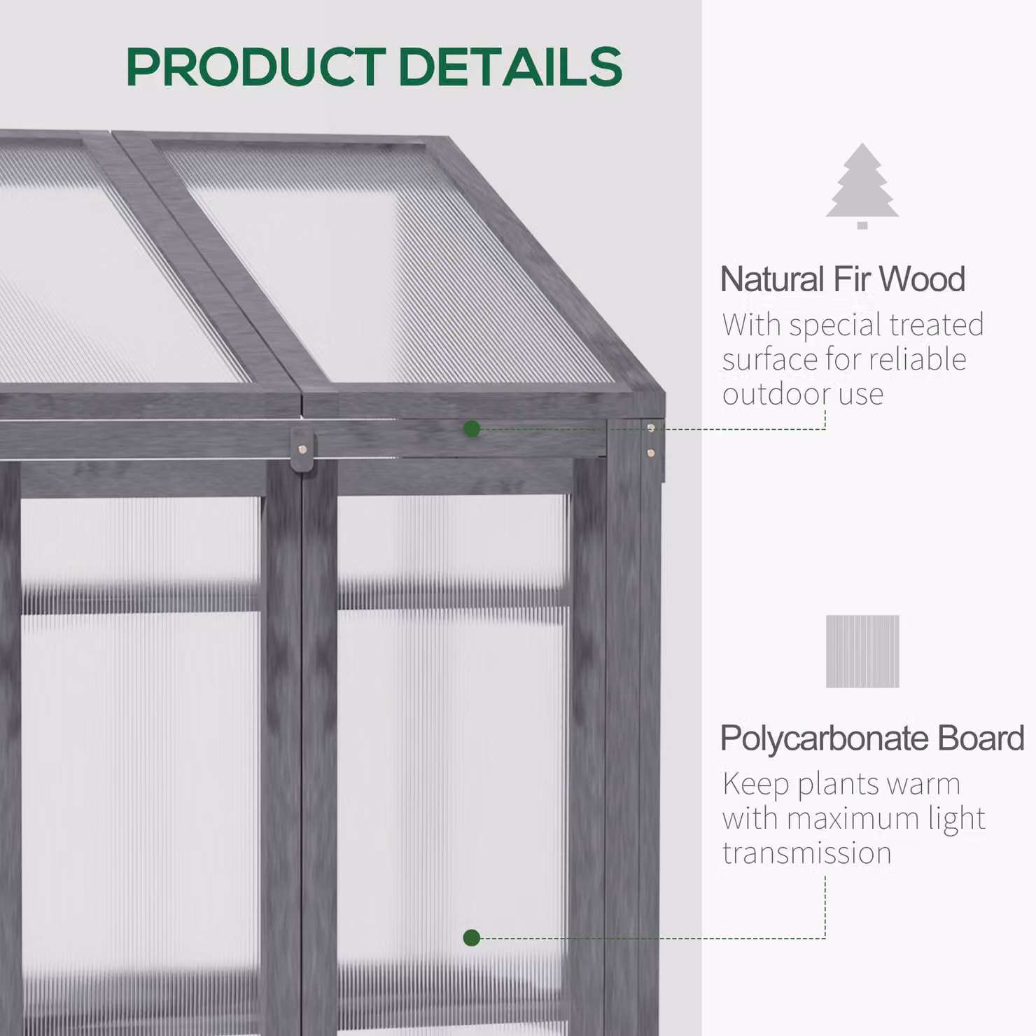 Outsunny 3-Tier Wooden Cold Frame Greenhouse with Polycarbonate Panels in Grey, W/D/H: 70 x 50 x 120 cm – 4