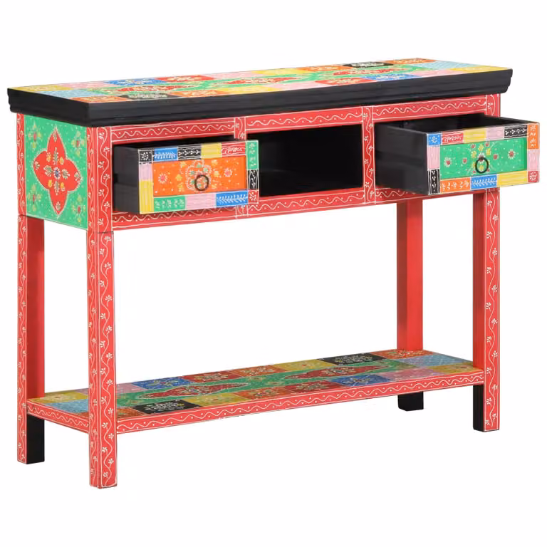 Berkfield Home Multi-Coloured Mango Wood Console Table in Red, W/D/H: 100 x 30 x 75 cm