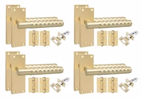 Golden Grace Knurled Long Backplate Internal Door Handle Set in Satin Brass