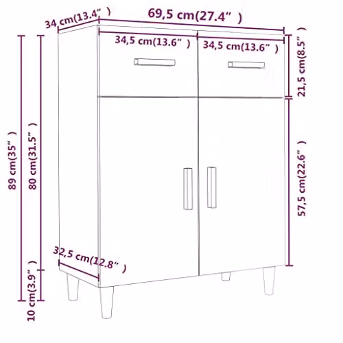 vidaXL Modern Sideboard in Brown Sonoma Oak, W/D/H: 69.5 x 34 x 90 cm – 3