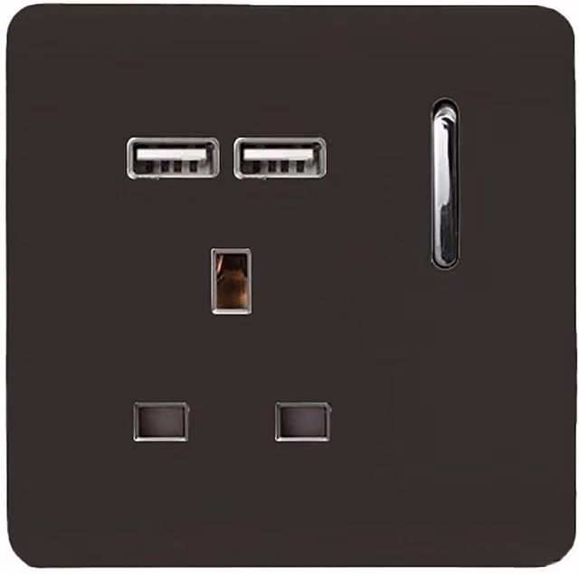 Trendi 1 Gang 13 Amp USB Switched Flush Socket with 2x2.1mA Ports in Dark Mocha Brown