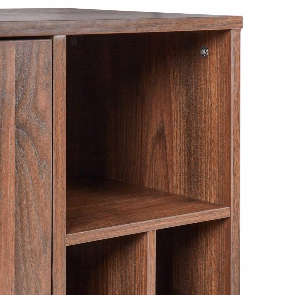 Wyld and Coco Home Mid-Century Brown Sideboard with 2 Doors and 8-Bottle Wine Rack – 4