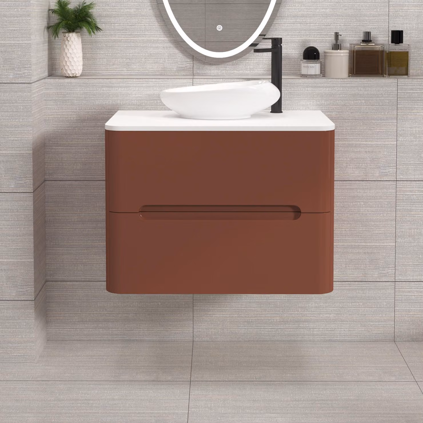 Royal Bathrooms Venice 700mm Wall Hung Vanity Unit in Terracotta with 2 Drawers and White Nova Basin