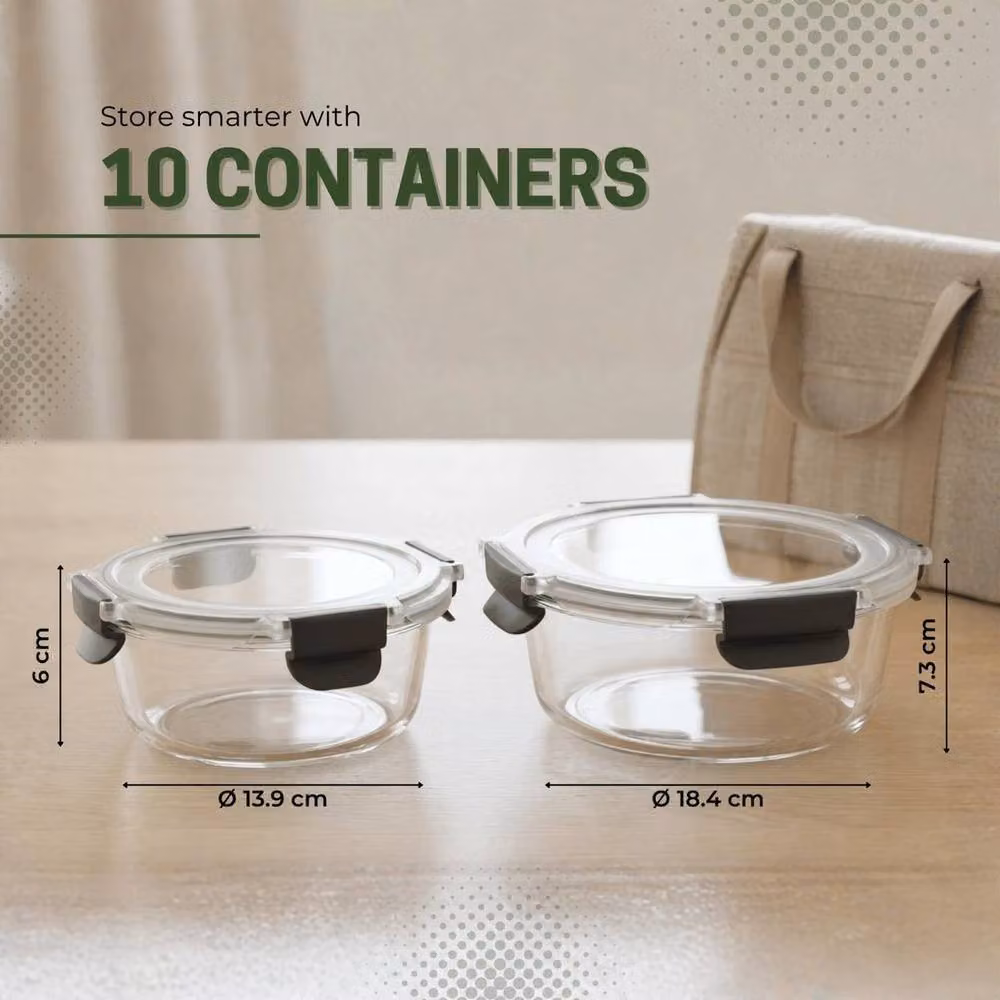 PAWNORA Airtight Glass Meal Prep Food Storage Containers in Clear, BPA-Free, Leakproof, Microwave, Freezer and Dishwasher Safe – 2