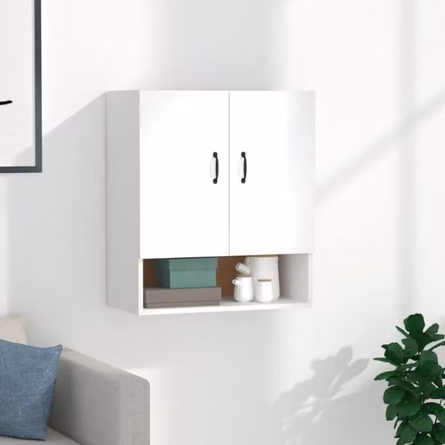 Berkfield Home White Wall Cabinet with Hinged Doors and Open Shelf, W/D/H: 60 x 31 x 70 cm