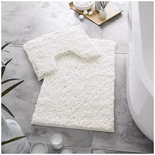 Gaveno Cavailia 2 Piece Zero Twist Non-Slip Bath Mat and Pedestal Set, Beige, W/D/H: 50 x 80 cm and 50 x 40 cm – 1