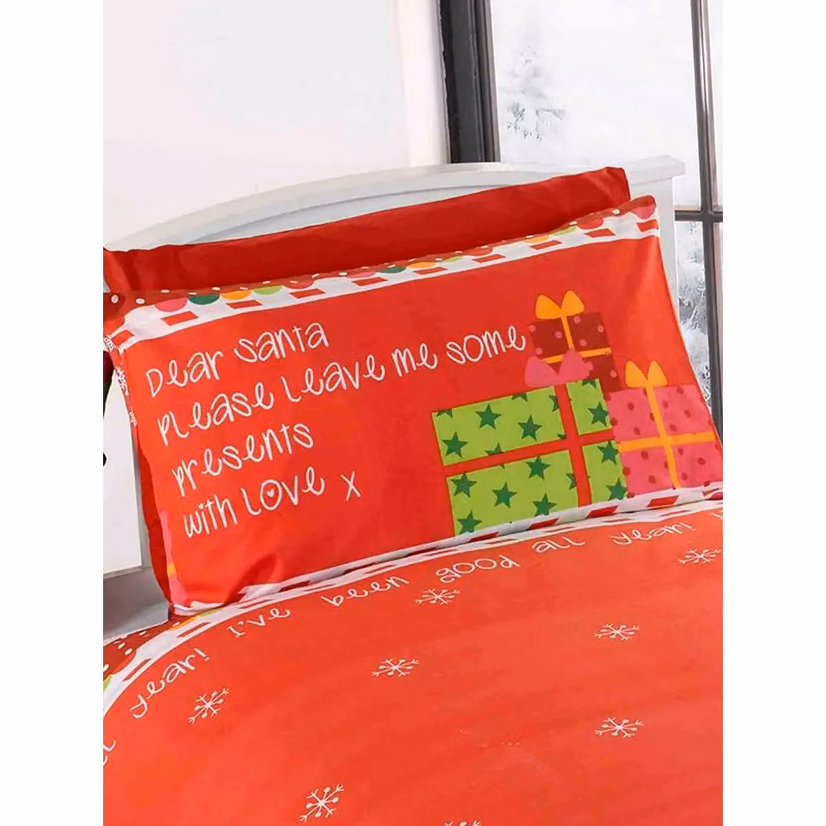 Rapport Dear Santa Christmas Duvet Cover and Pillowcase Set in Red, W: 90 cm, H: 200 cm – 2