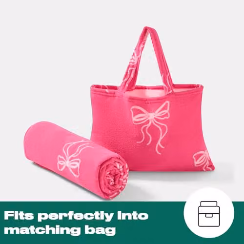 OHS Pink Bow Print Microfibre Beach Towel, Quick-Drying and Absorbent, W: 75 cm x L: 215 cm – 3