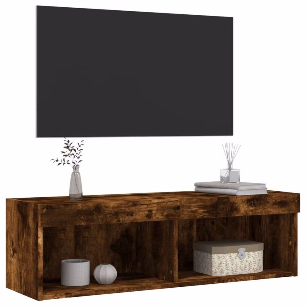 Berkfield Home Modern Smoked Oak TV Cabinet with Integrated LED Lights in Brown, W/D/H: 100 x 30 x 30 cm – 5