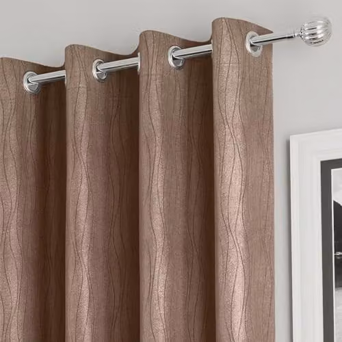 Enhanced Living Bronze Thermal Blackout Eyelet Curtains with Wave Pattern, W: 168 cm, D: 137 cm – 2