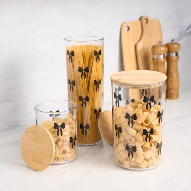OHS Bow Plastic Round Storage Container with Bamboo Lid - Transparent