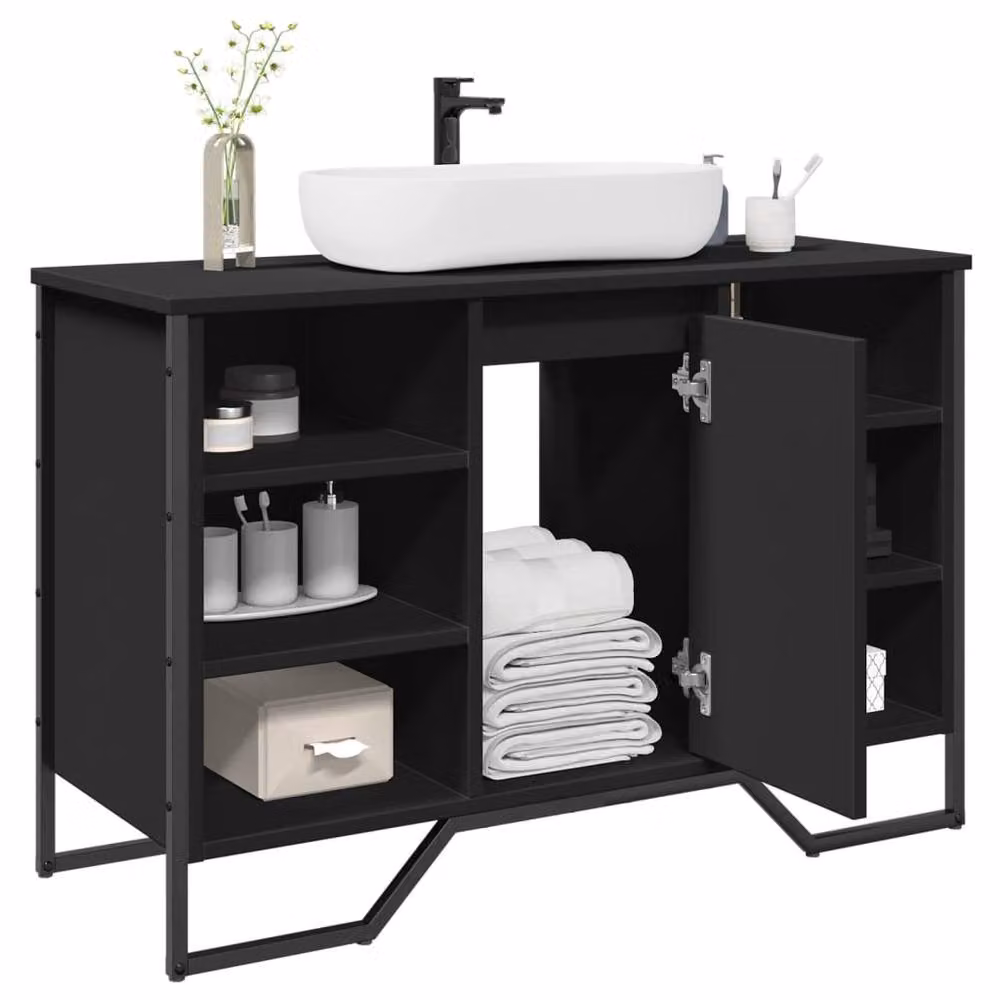 Berkfield Home Black Wall Mounted Bathroom Sink Cabinet with Internal Shelves, W: 91 cm, D: 35 cm, H: 60 cm – 2