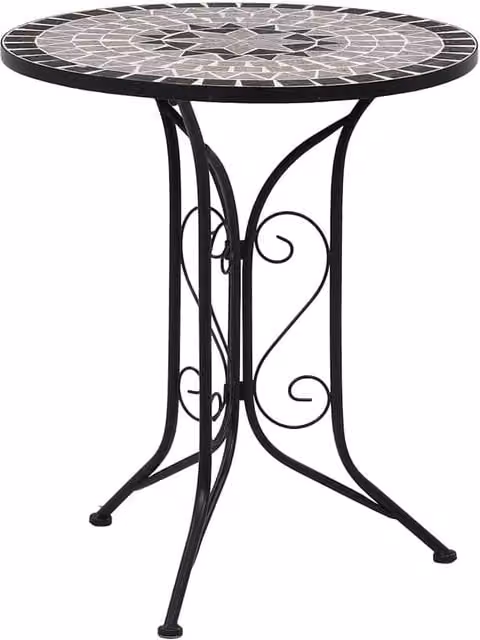 Berkfield Home Mosaic Bistro Table in Grey Ceramic and Metal, Diameter: 61 cm