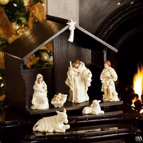 Belleek Living Classic Nativity Set, White and Gold Ceramic Tabletop Christmas Figurines, H 50.8 cm x W 40.64 cm x D 40.64 cm – 2