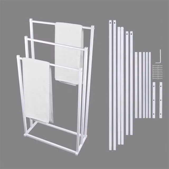 Nordara 3-Tier Freestanding Metal Towel Rail Stand in White, H 86 cm x W 44 cm x D 21 cm – 1