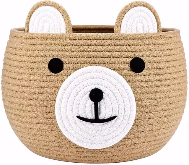 VOGREX Brown Bear Cotton Rope Baby Diaper Caddy Basket with Handles