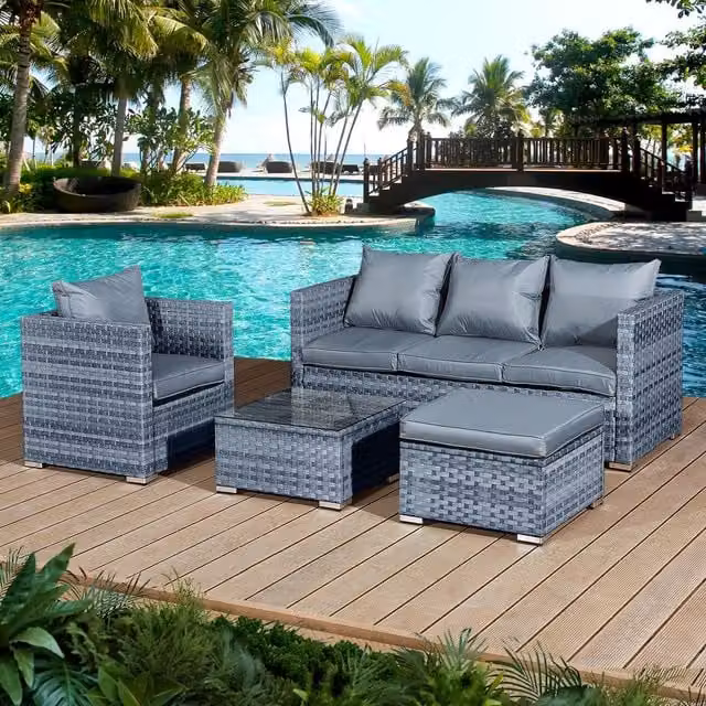 Oseasons Acorn Rattan 5 Seat Lounge Sofa Set in Grey and Blue