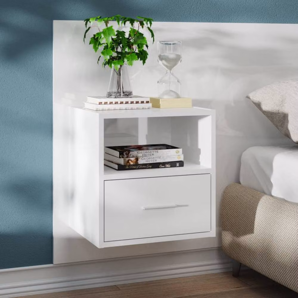 Berkfield Home Wall-mounted Bedside Cabinet in High Gloss White – 2