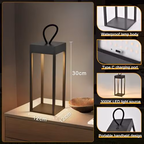 Harper Living Rechargeable LED Outdoor Light, Dimmable Warm White IP54 Portable Lamp in Grey – 4