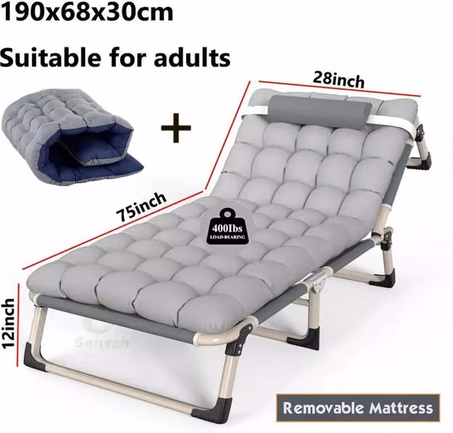 NESTLUNE Folding Sun Lounger Recliner Chair in Grey with Adjustable Headrest