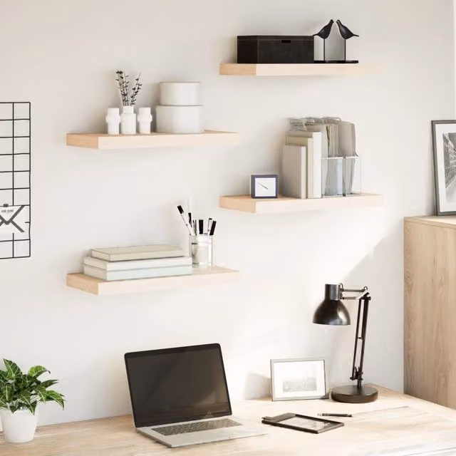 Berkfield Home Set of 4 Brown Oak Engineered Wood Floating Wall Mounted Shelves, W: 50 cm, D: 23.5 cm, H: 4 cm