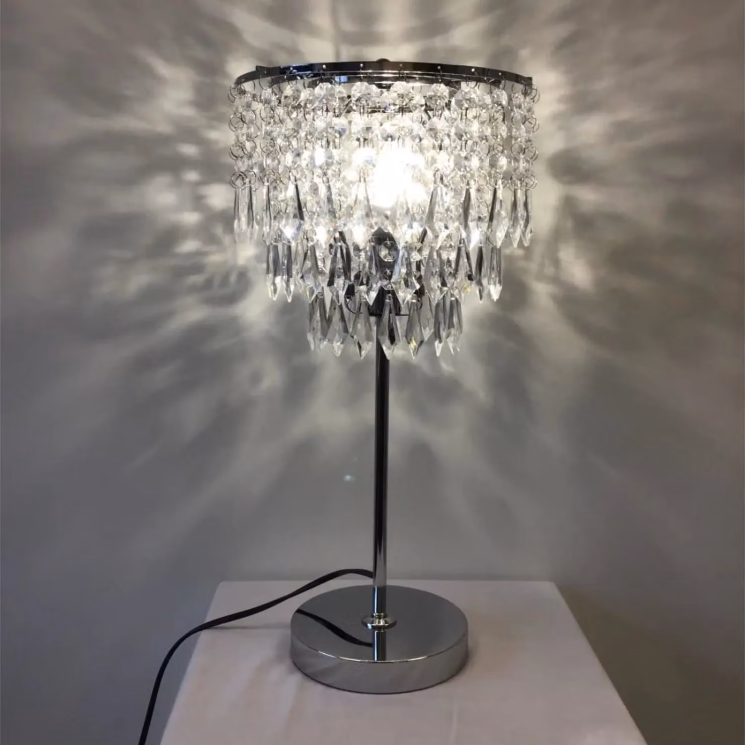 First Choice Lighting Set of 2 Chrome and Crystal Jewelled Table Lamps in Silver – 2