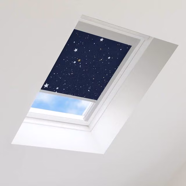 Bloc Blinds Night Sky Blackout Blind for Velux Roof Windows in Silver with Star Pattern
