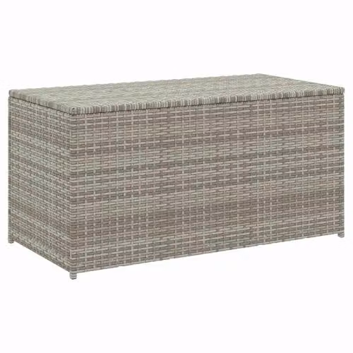 vidaXL Grey Poly Rattan Garden Storage Box and Bench, W/D/H: 100 x 50 x 50 cm