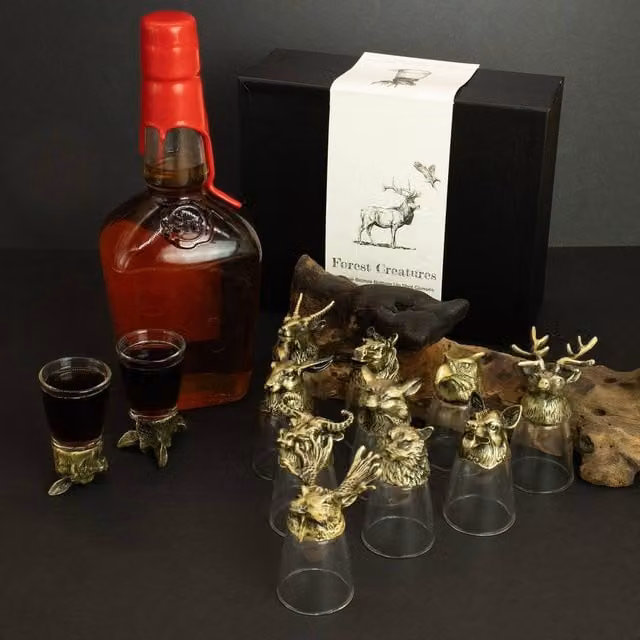 Serenityy Gift Set of 12 Forest and Mystical Creatures Shot Glasses, 25ml, Bronze and Transparent – 1