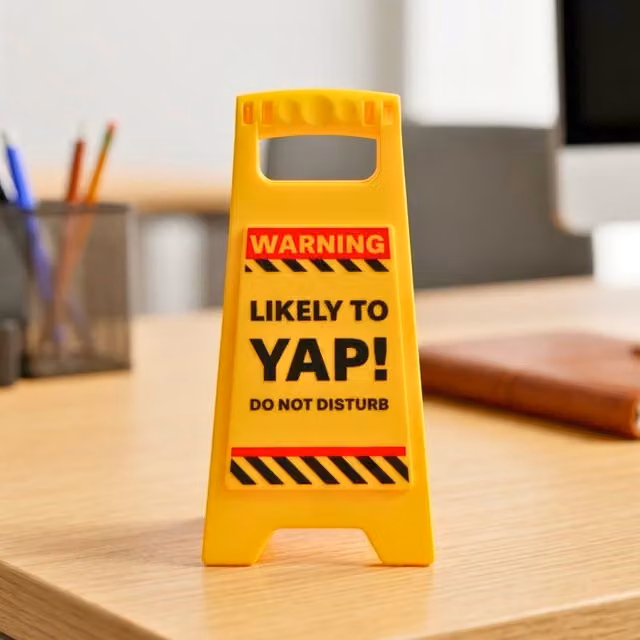 Boxer Gifts Reversible Likely to Yap Desk Warning Sign, Yellow Tabletop Plastic Sign