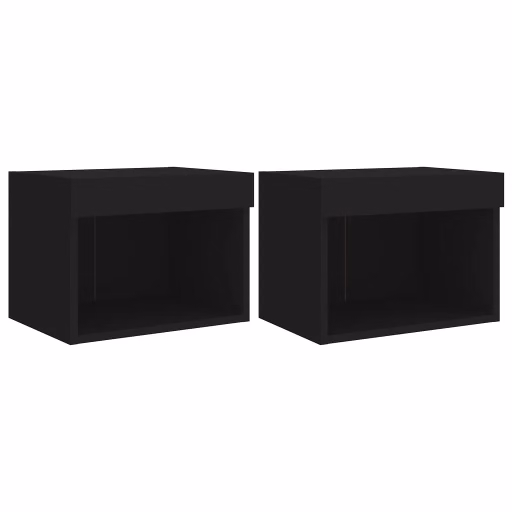 Berkfield Home Set of 2 Black Wall-Mounted Bedside Cabinets with Integrated LED Lighting – 2