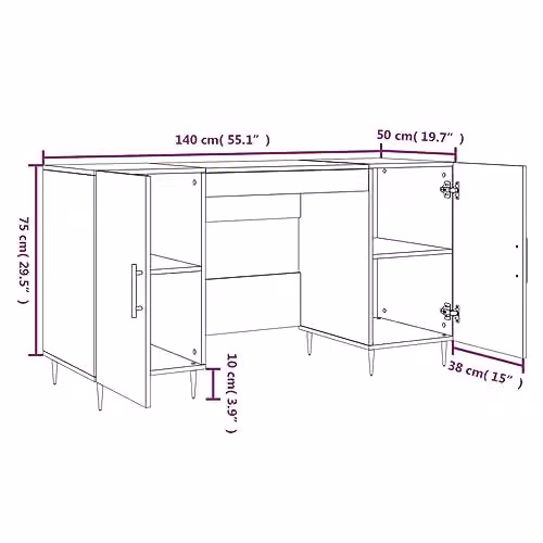 vidaXL Writing Desk in Brown Oak, W/D/H: 140 x 50 x 75 cm – 2